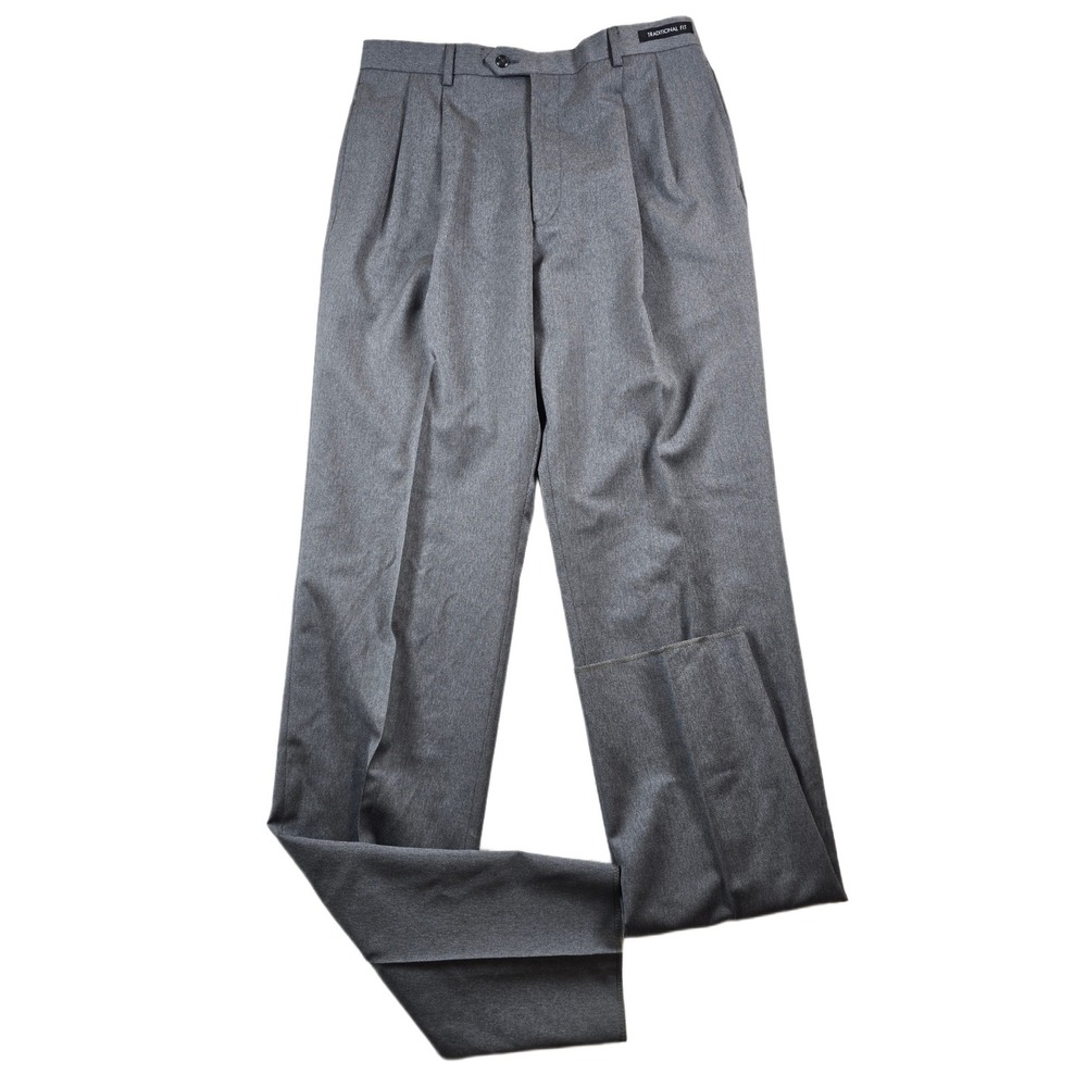 JoS A Bank Dress Pants Mens 34 Long Gray Wool Pleated Executive Traditional NEW‎